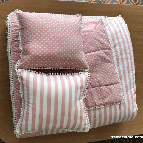 Coral Pink Stripes & Dots Double Bedspread| غطاء سرير وردي مع خطوط ونقاط مزدوج