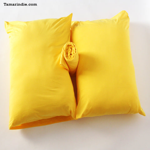 Yellow T-shirt Fabric Bed Sheets|طقم شراشف قماش التي شيرت لون أصفر