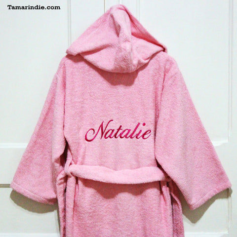 Thick Cherry Blossom Pink Hooded Bathrobe for Grownups or Kids| روب حمام سميك للكبار أو للصغار لون وردي فاتح