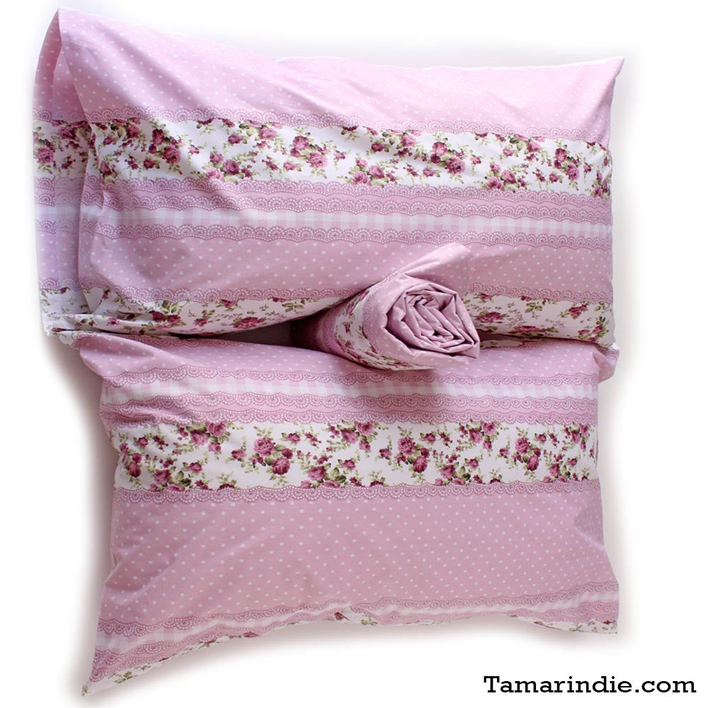 Polkadots & Roses in Pink Bed Sheet Set|طقم مفارش النقاط والورود الوردية