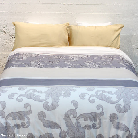 Beige & Grey Sateen Cotton Bed Sheets|طقم مفارش قطن حريري لون بيج ورمادي