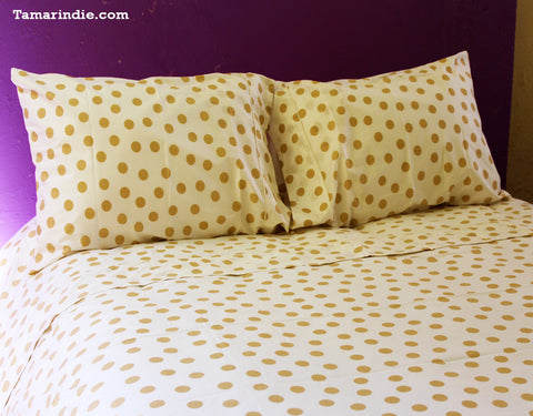 Beige Polka Dots Duvet Bed Set|طقم مفارش النقاط البيج مع لحاف