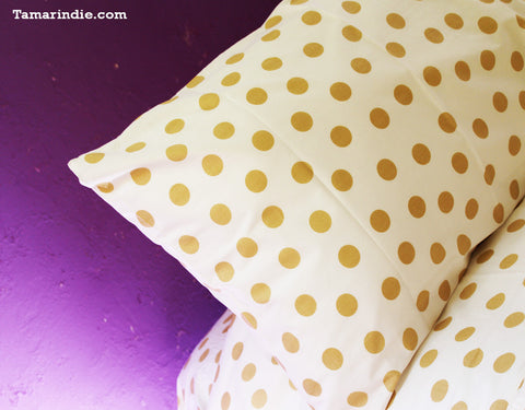 Beige Polka Dots Duvet Bed Set|طقم مفارش النقاط البيج مع لحاف