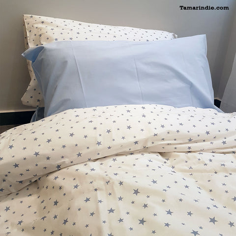 Single Blue Stars Duvet Bed Set|طقم مفارش النجوم الزرقاء المنفرد مع لحاف