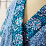 Short Blue Cashmere Towel Wrap|منشفة عباية زرقاء مع تطريز كاشمير