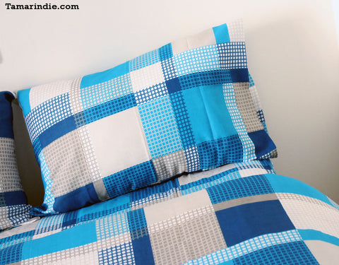 Blue Squares Best Value Bed Sheets|طقم شراشف القيمة الافضل-المربعات الزرقاء