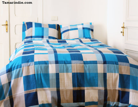 Blue Squares Best Value Duvet Bed Set|طقم شراشف القيمة الافضل ازرق مع لحاف