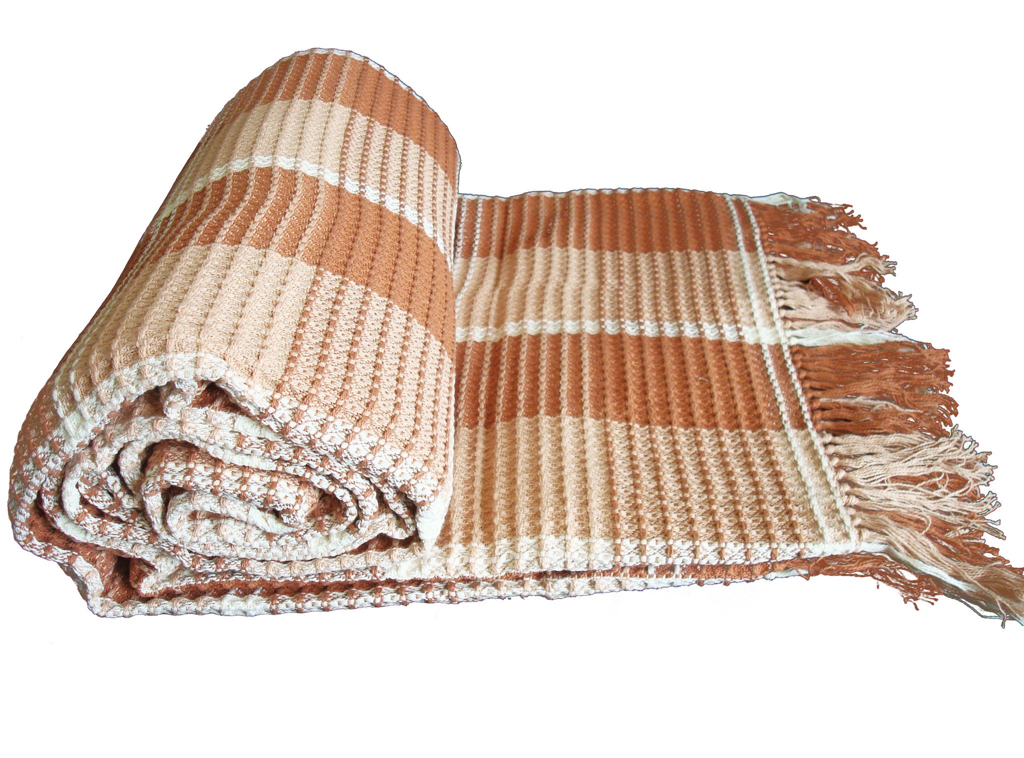 Hot Brown Stripped Single Blanket| غطاء سرير مفرد قطني لون بني ساخن