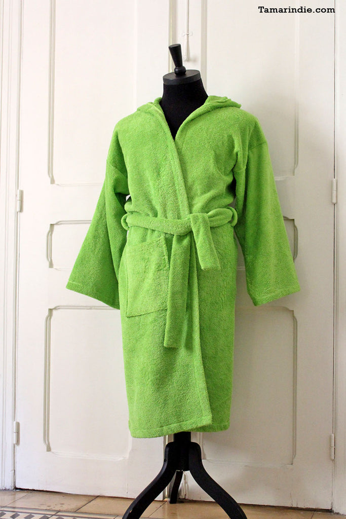 Thick Green Hooded Bathrobe for Grownups or Kids | Tamarindie| Thick Green Hooded Bathrobe for Grownups or Kids | Tamarindie|
