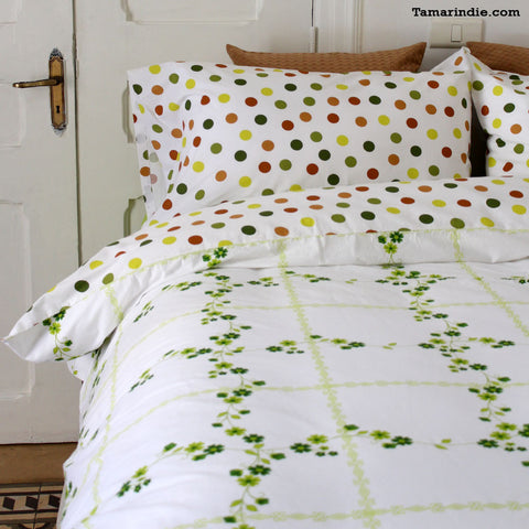 Green Flowers & Dots Duvet Bed Set|طقم مفارش الورود والنقاط الخضراء مع لحاف