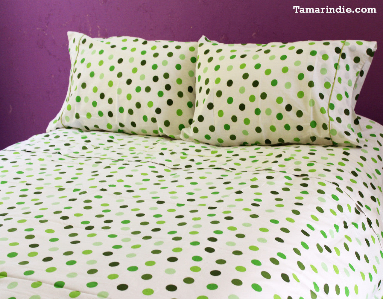 Green Polka Dots Duvet Bed Set|طقم مفارش النقاط الاخضر مع لحاف