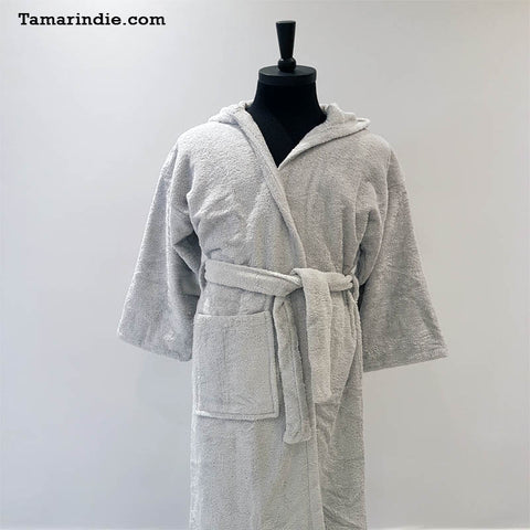 Thick Light Grey Hooded Bathrobe for Grownups or Kids| روب حمام سميك للكبار أو للصغار لون رمادي فاتح