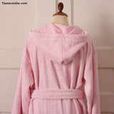 Thick Cherry Blossom Pink Hooded Bathrobe for Grownups or Kids| روب حمام سميك للكبار أو للصغار لون وردي فاتح