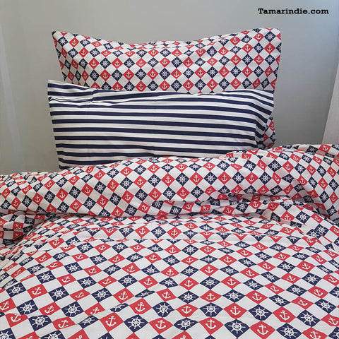 Single Marine Duvet Bed Set|طقم مفارش بحرية منفرد مع لحاف