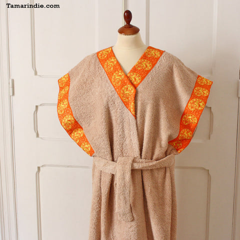 Orange & Beige Cashmere Towel Wrap|منشفة عباية مع تطريز كاشمير برتقالي