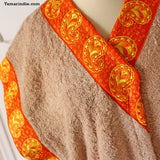 Orange & Beige Cashmere Towel Wrap|منشفة عباية مع تطريز كاشمير برتقالي