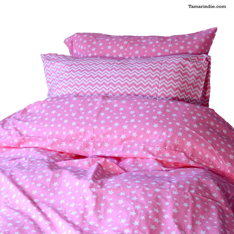Single  "Be a Pink Star" Duvet Bed Set|طقم مفارش النجم الوردي المنفرد مع لحاف