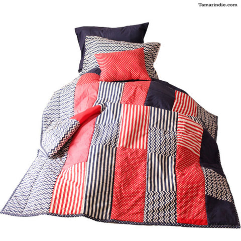 Red & Blue Mixed Pattern Bedspread|غطاء سرير أحمر وأزرق ذات نمط ممزوج