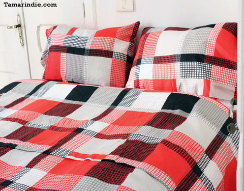 Red Squares Best Value Duvet Bed Set|طقم شراشف القيمة الافضل المربعات الحمراء مع لحاف