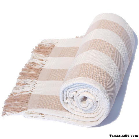 Striped Beige Single Blanket|غطاء سرير مفرد قطني لون بيج