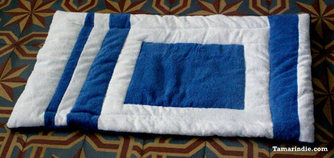 White & Blue Patchwork Towel Mat|بساط باتشورك ازرق وابيض