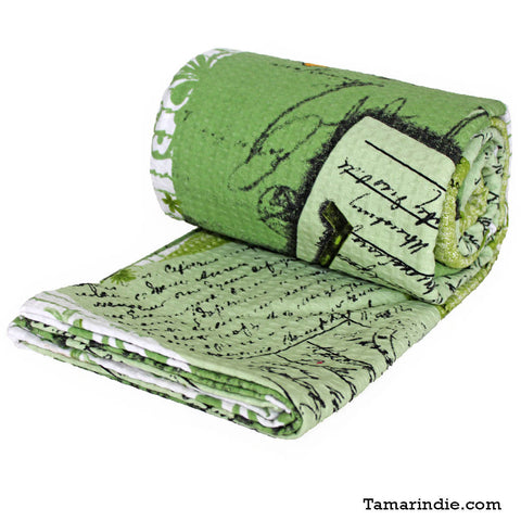 Green Letters and Butterflies Cotton Blanket|بطانية الرسائل والفراشات الخضراء القطنية