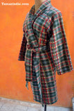 Green striped winter robe or dressing gown