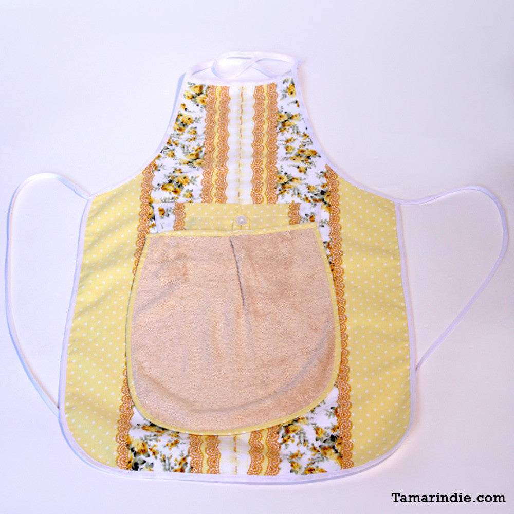 Yellow Kitchen Apron with Detachable Towel|مريول مطبخ لون أصفر مع منشفة متحركة