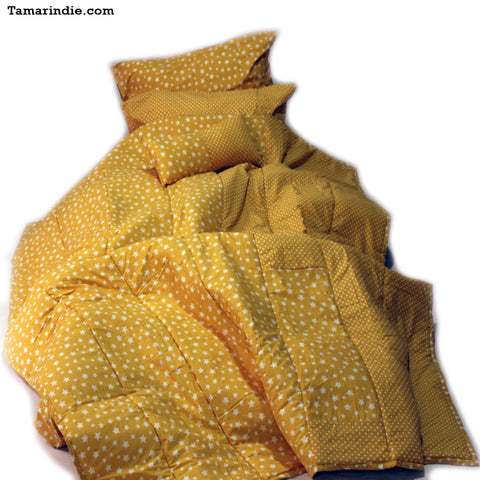 Single Yellow Mixed Pattern Bedspread|غطاء سرير أصفر منفرد ذات نمط ممزوج